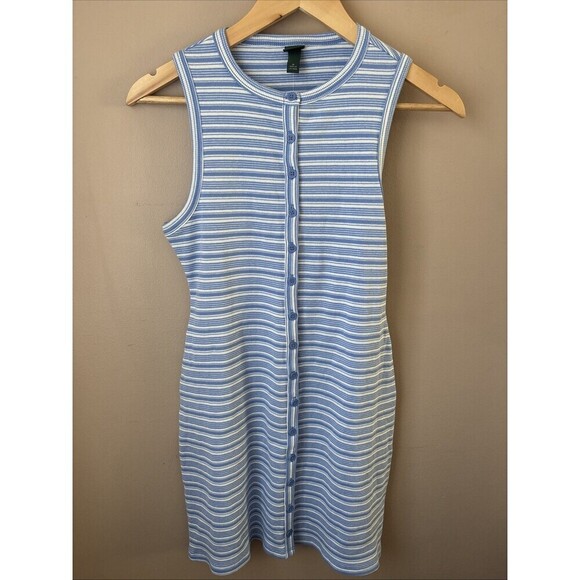 Dresses & Skirts - Wild Fable Blue White Striped Ribbed Button Tank Dress M NWT